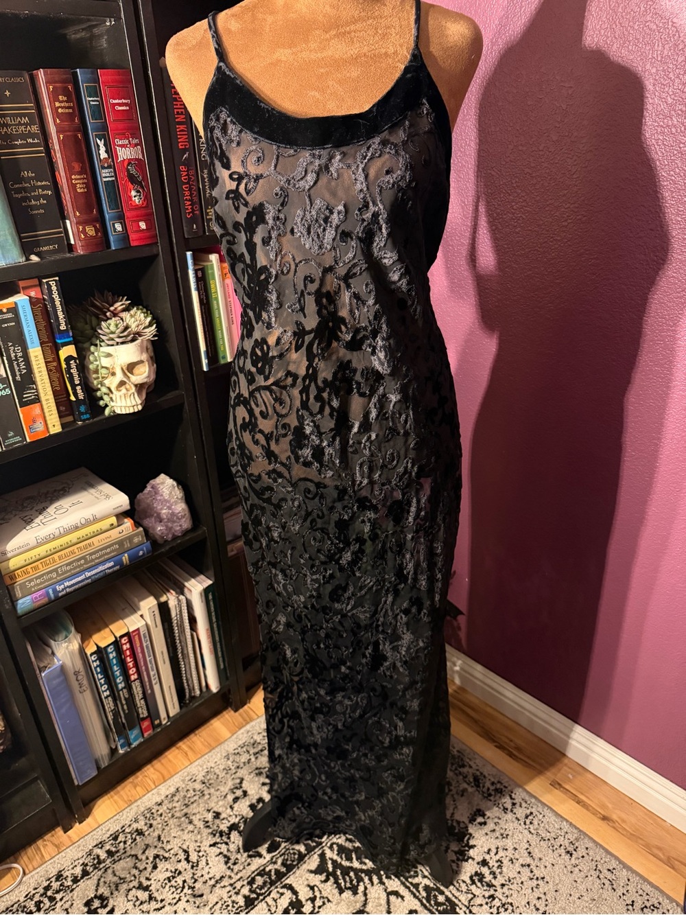 Victoria's Secret Black Velvet Burnout Maxi Slip Dress